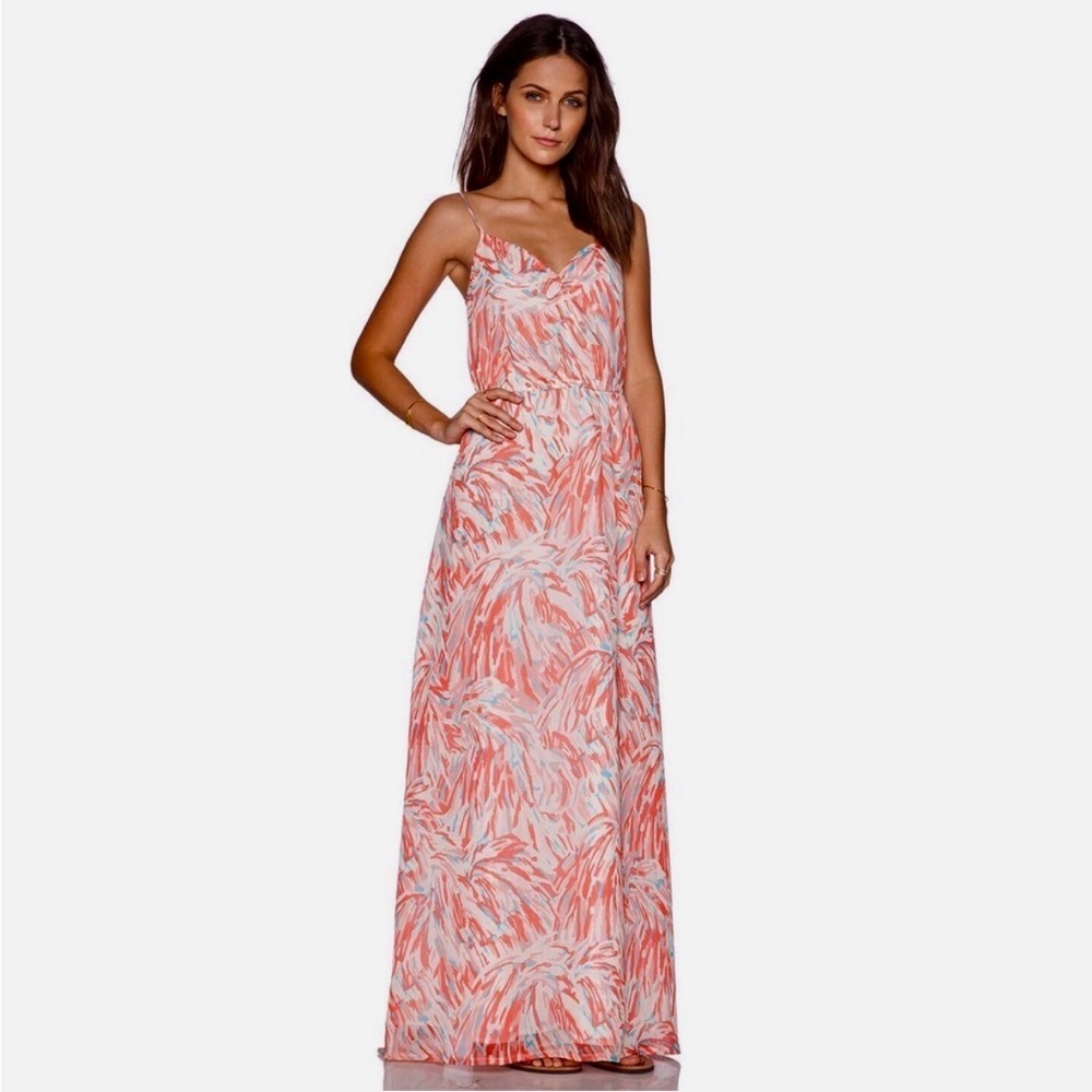 Jack by BB Dakota Bellini Maxi Dress Spaghetti Straps Tropical Coral Blue Lined